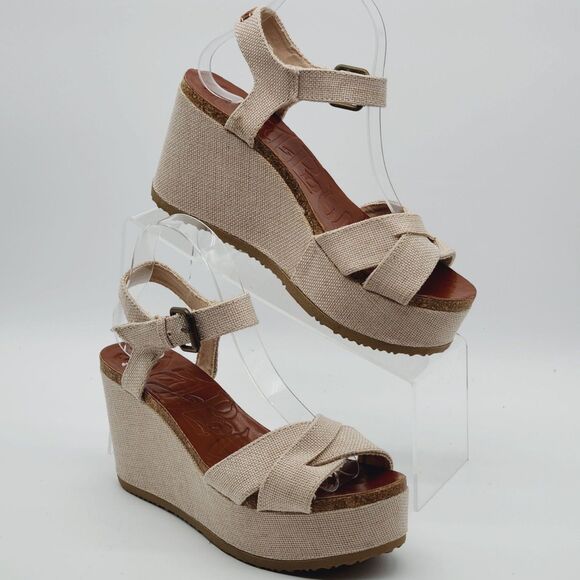 Mad Love Platform Wedge Sandal Women's 8.5 Boho Strappy Woven Fabric Cottagecore - Picture 3 of 8